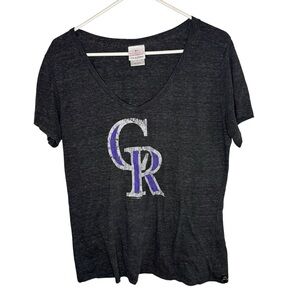 5th & Ocean Colorado Rockies Grey V-Neck Tee Size XL
